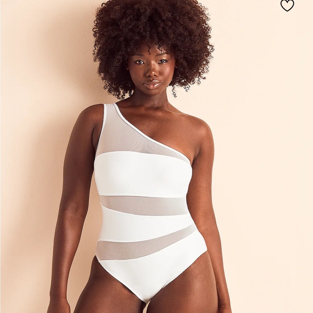 Adore Me White and Gray One-Shoulder Swim One Piece